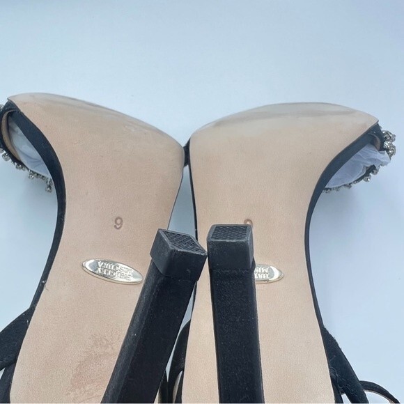 Badgley Mischka Size 6 Rider Black Satin Jeweled‎ Dress Sandals Heels Shoes - Picture 12 of 14